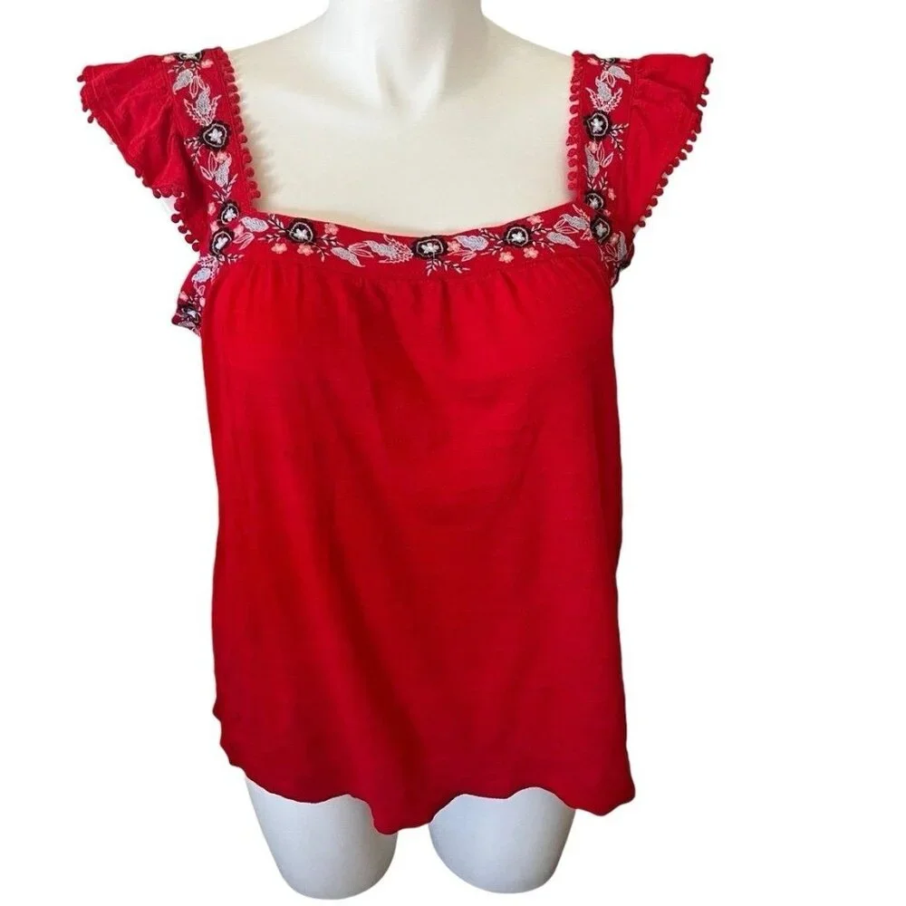 Style & Co Cherry On Top Women's Size Large Red Embroidered Square Neck Top - Picture 1 of 6